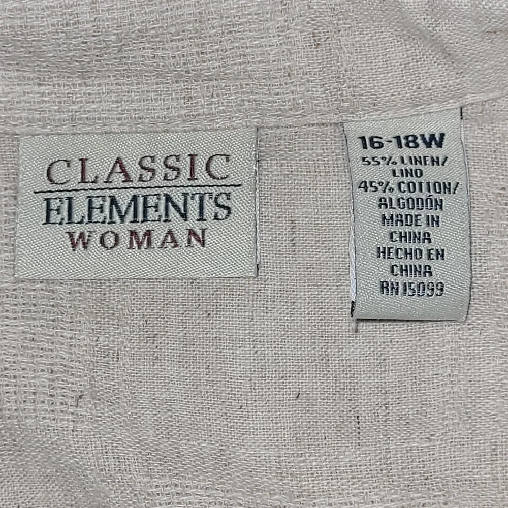 Classic Elements Cream Casual Button Down Women's Plus Size 16/18W Linen Shirt - Picture 6 of 9